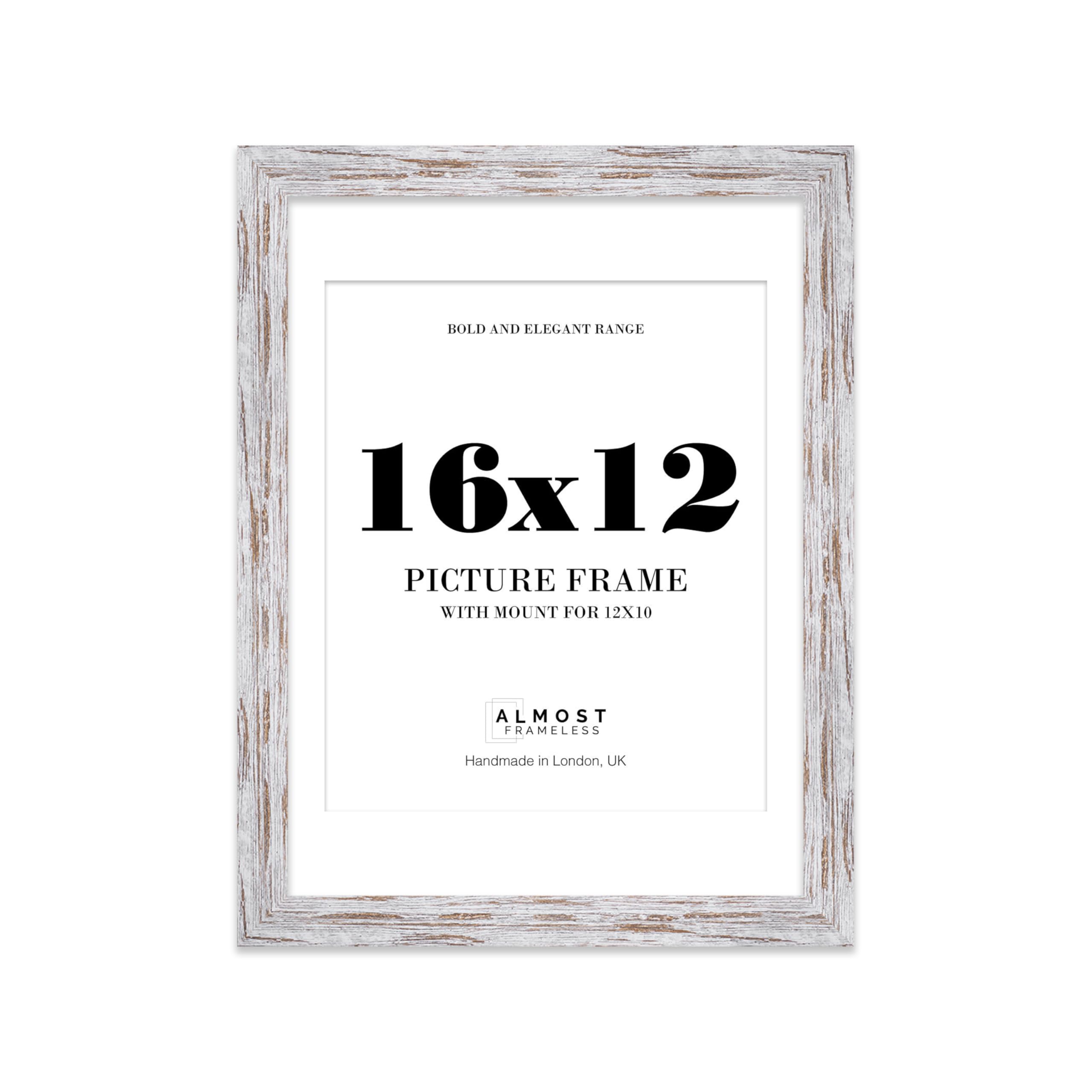 16x12 Distressed Wood Frame With Mount for 12x10 Pictures 28mm Edge Portrait and Landscape Display with Wall Hooks, 1 Pack