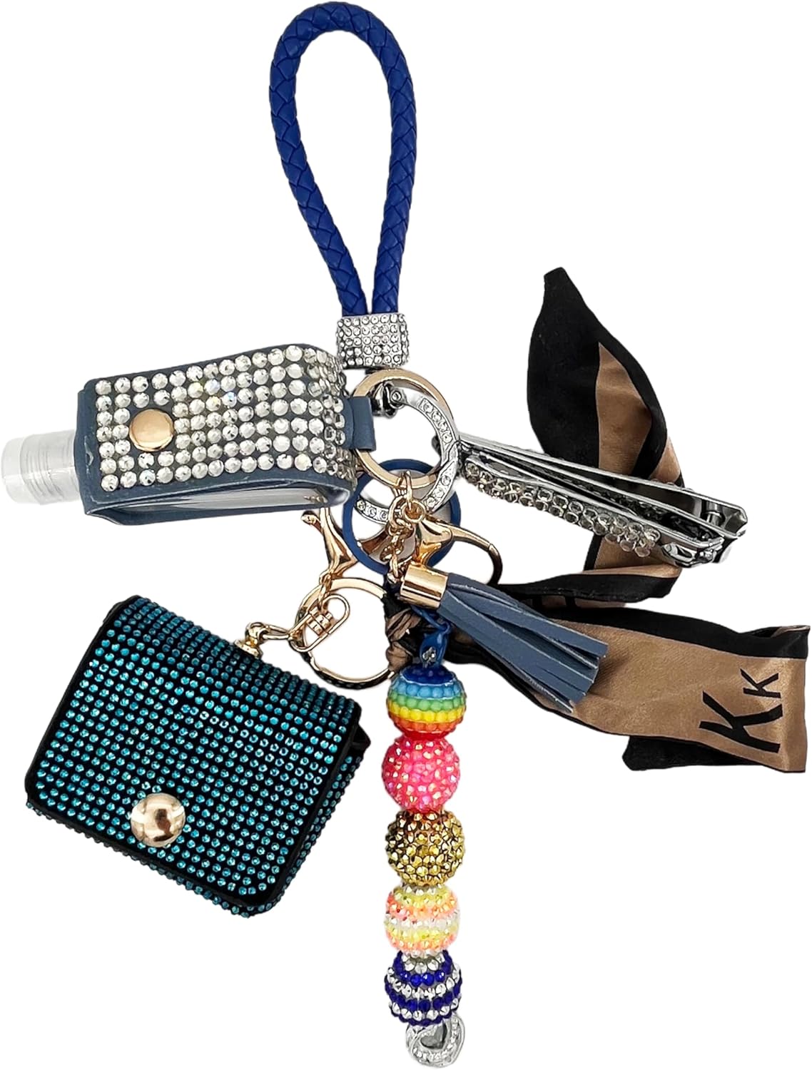 bling Keychain Wristlet Set with Wallet and Hand Sanitizer,Nail clipper,coin purse Key chain for Women