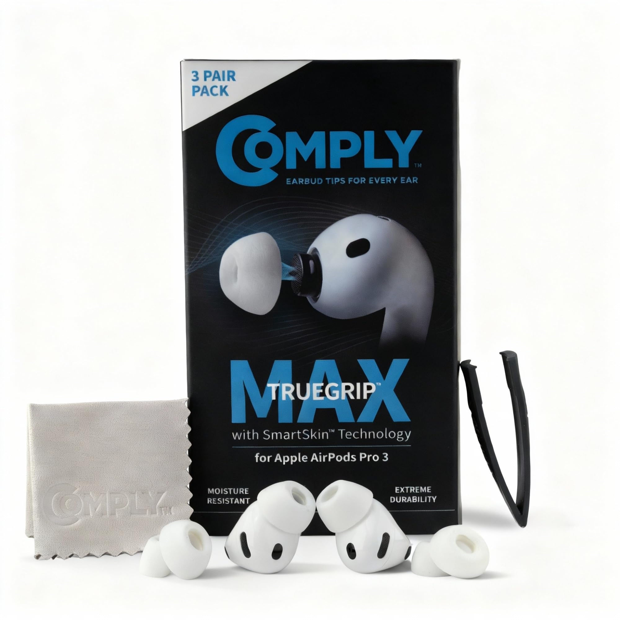 Photo 1 of Comply TrueGrip MAX | Premium Memory Foam Replacement Earbud Tips for Apple AirPods Pro Gen 3 | Long Lasting Comfort, MAX Durability, Secure Fit, Superior Noise Isolation| White (Medium) (3 Pairs)
