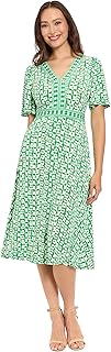 London Times Womens Women's V-Neck Short Sleeve Fit & Flare Midi Dress - Wedding Guest Dresses Price In India