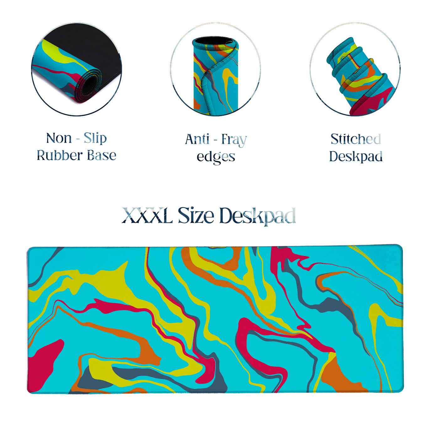 SoulAbiti Cyan Abstract Colorr Surge Extended Desk Pad (36x14 Inch) - Fluid Art XXL Mouse Pad - Non-Slip Rubber Base & Stitched Edges 2