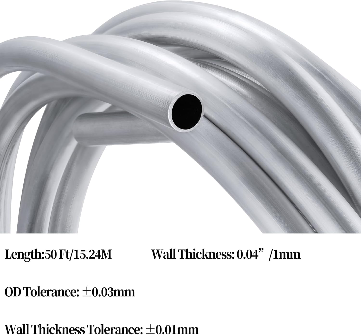 Vigorous 1/4" OD Aluminum Coiled Tubing, Seamless Round Pipe 1060, 0.04" Wall Thickness, Refrigeration Tubing, Fuel Line, Automotive Oil Pipe, Compressor Tube, 50FT