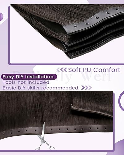 Miniatura 22 de LaaVoo Extensiones de cabello humano real para coser, extensiones de cabello humano de doble trama, color negro azabache, 18 pulgadas, 3.53 onzas