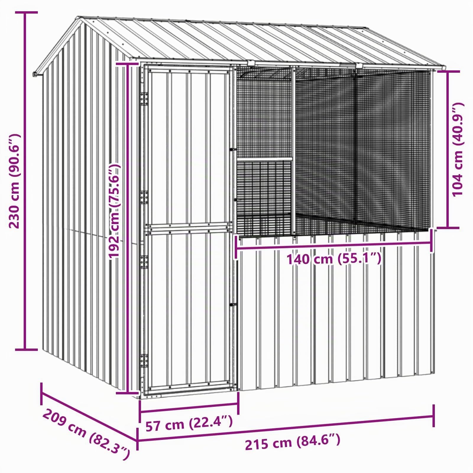 vidaXL Jaula para Aves Antracita 215 x 209 x 230 cm Acero Galvanizado, Aviario Rectangular Grande, Moderno y Resistente, Ideal para pájaros en jardín o terraza, Color Antracita