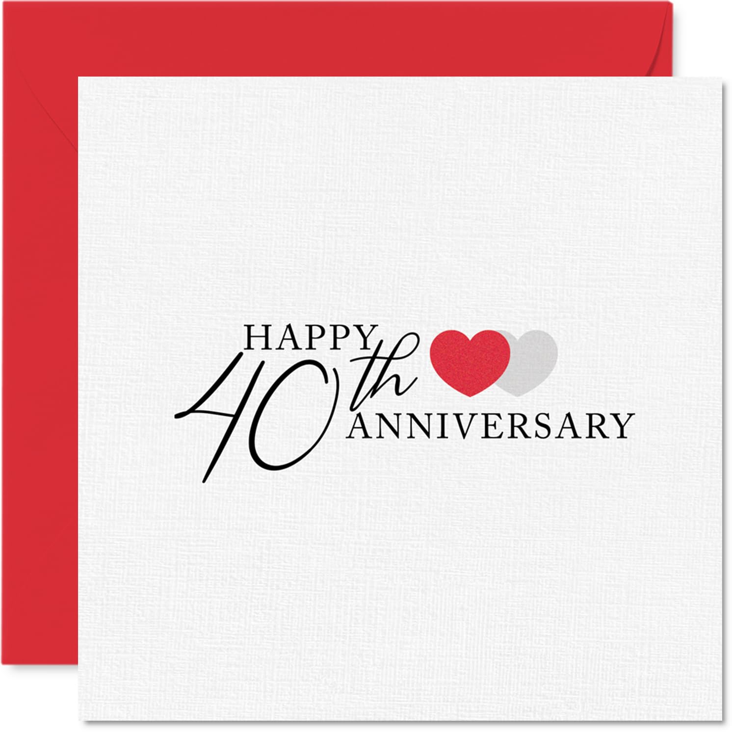 Sentimental 40th Anniversary Card - Celebrating 40 Years Together - Bold Red Hearts and Modern Typography - 145mm Square, Envelope Included