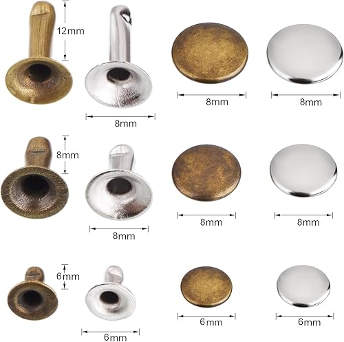 Miniatura 3 de Outus Remaches de cuero de una sola tapa remaches tubulares de metal con kit de herramientas de fijación para zapatos de artesanía de cuero, bolsas,