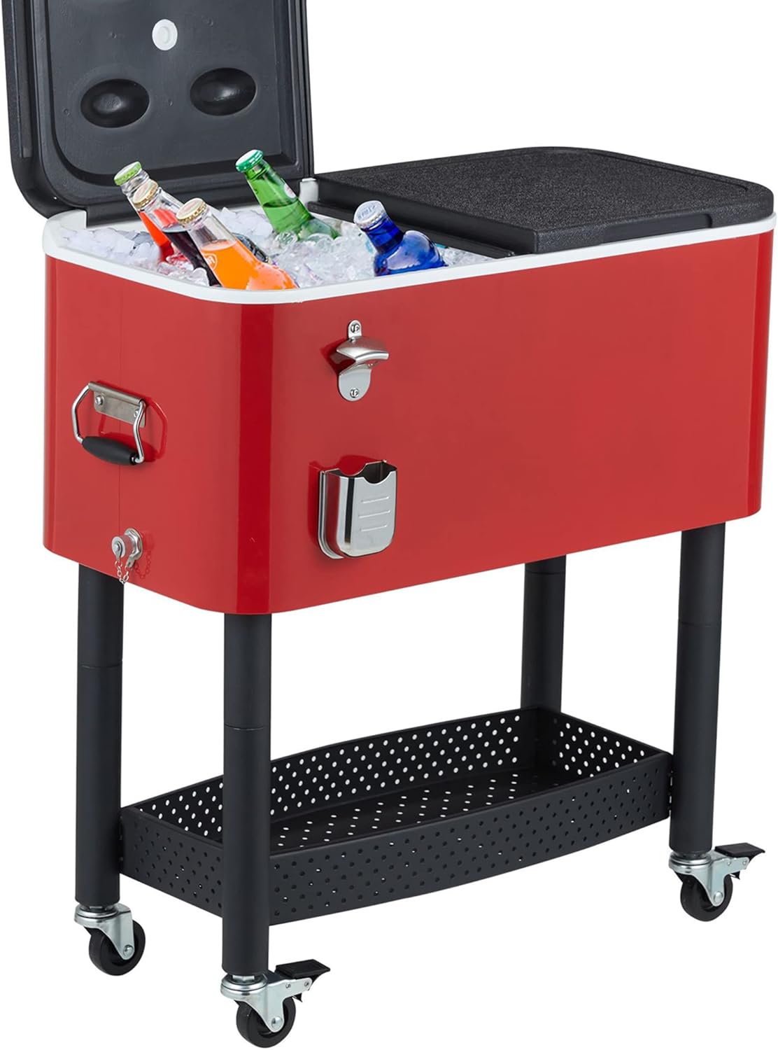 BUPPLEE 80 Quart Portable Rolling Ice Chest Cooler Cart