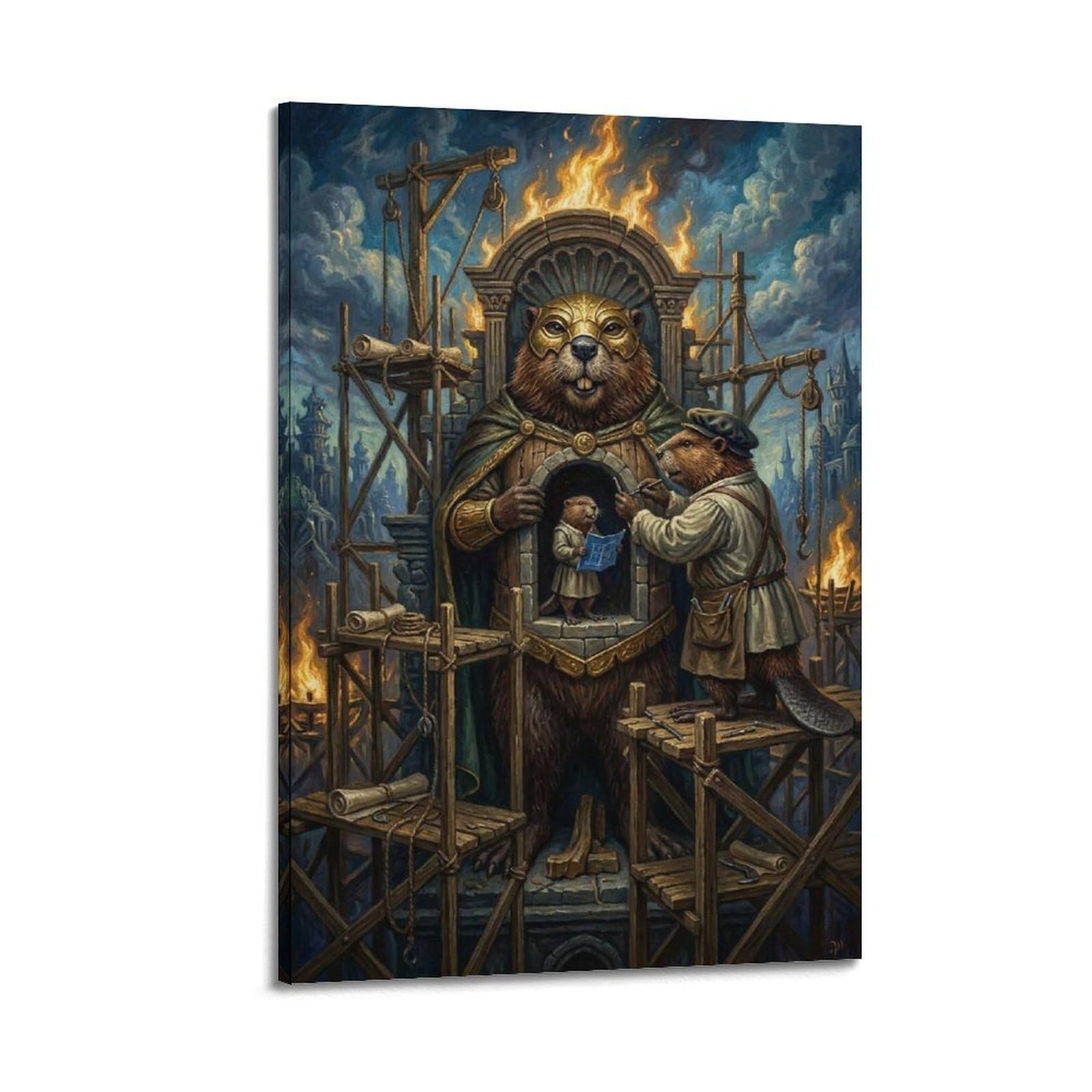 XKUGA Surreal Vintage Animal Poster Raccoon Persona Tribunal Satire Modern Decorative Canvas Prints - Ideal Wall Art for Family, Man Cave, Game Room, Boys & Girls Bedroom 24x36inch(60x90cm)