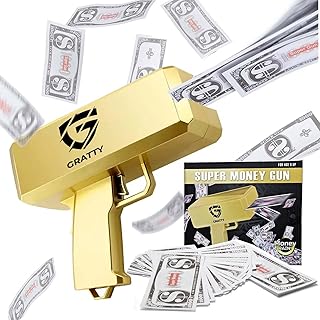 Upgraded Money Gun with Prop Money 100 Dollar Bills-Make it Rain with Prop Guns for Movies that Look Real-Gold Money Machine Gun Shooter with Prop Money-Toy Money Blower Gun that Shoots Out Fake Money