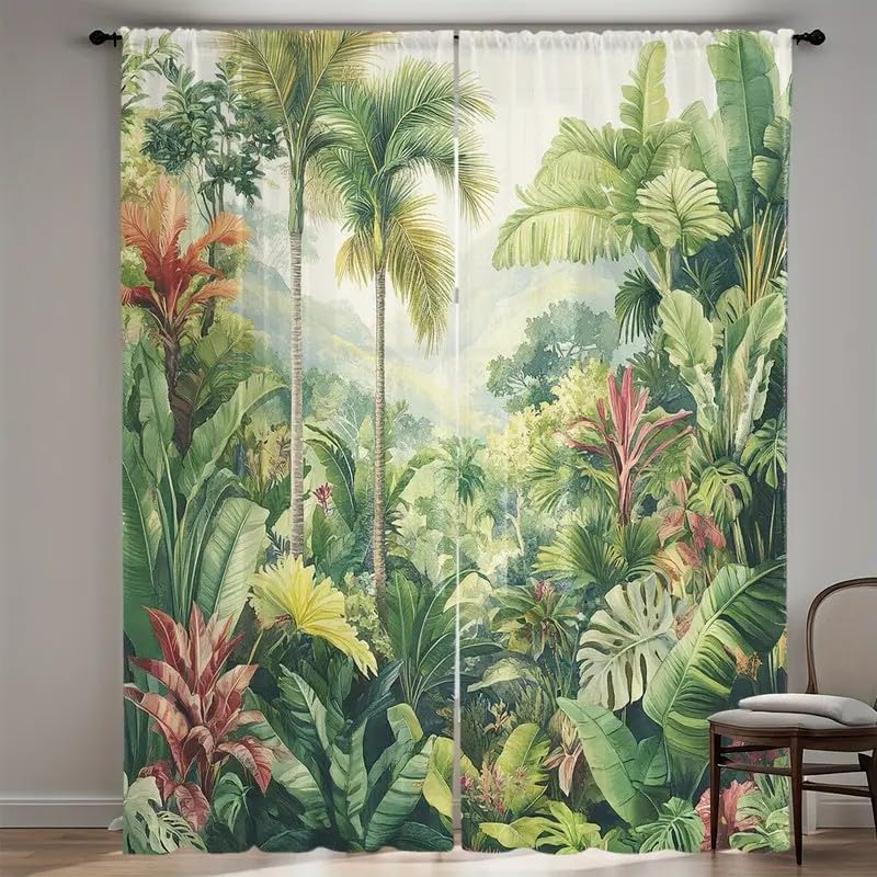 BSYYZQC Cortinas Salon Selva Tropical Cortinas Dormitorio Cocoteros Cortinas Opacas 2 Piezas, Cortinas Termicas Aislantes Frio y Calor con Ojales 140x200cm