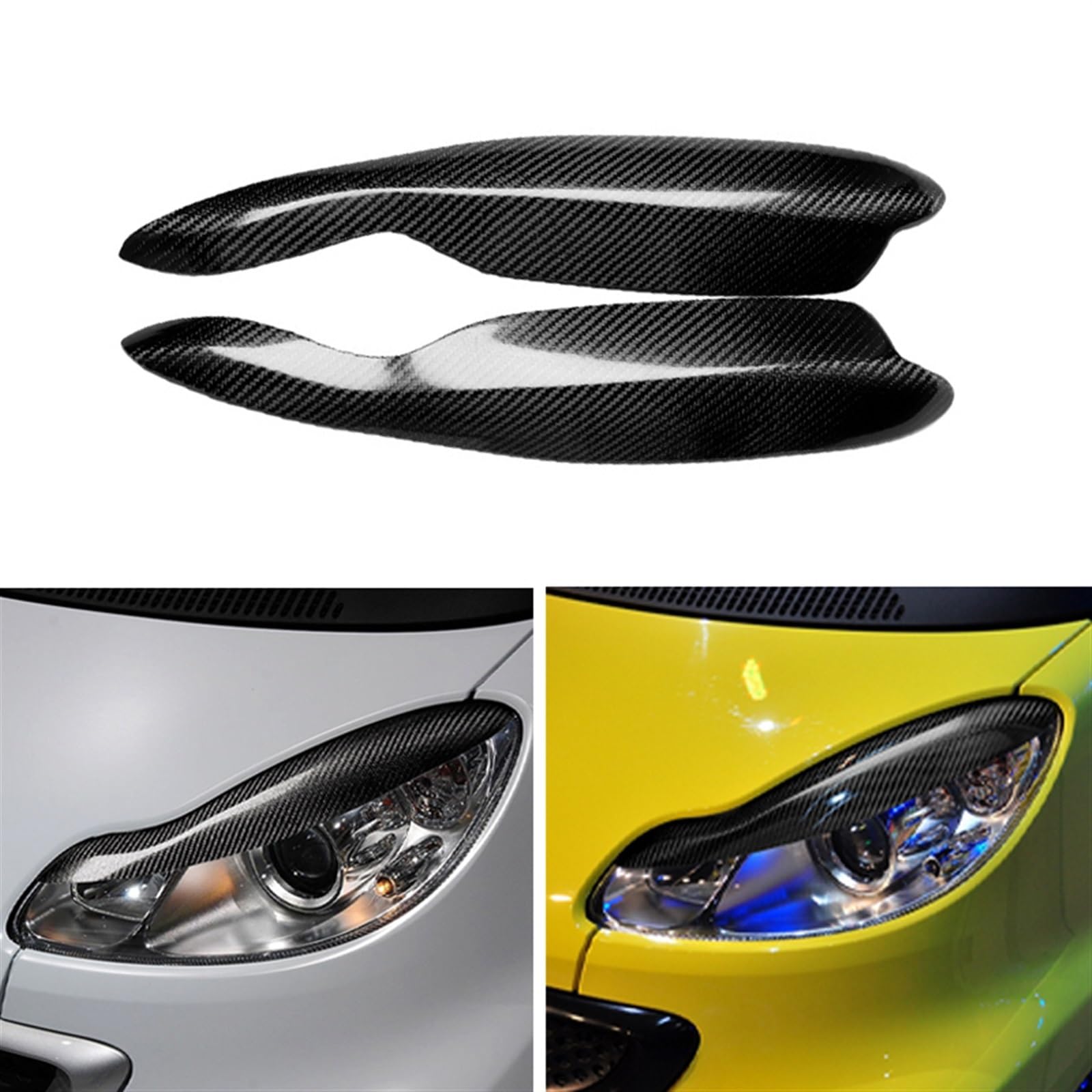 Naklejka na reflektor samochodowy z włókna węglowego, na powieki, Compatible With Mercedesa-Benz Smart, Fortwo W451 2007-2014 ABS, na powieki