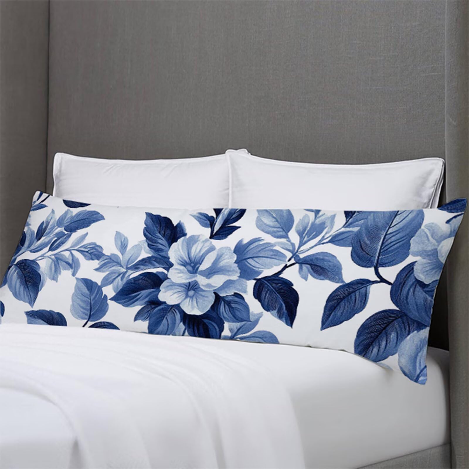 Seitenschläferkissen Bezug 50 x 180 cm Blau Kissenbezug Anlage Muster Side Sleeper Pillow Case, Doppelseitig Drucken Weiche Samt Body Pillow Langes Kissen Seitenschläfer Schwangerschafts kissen B1-457