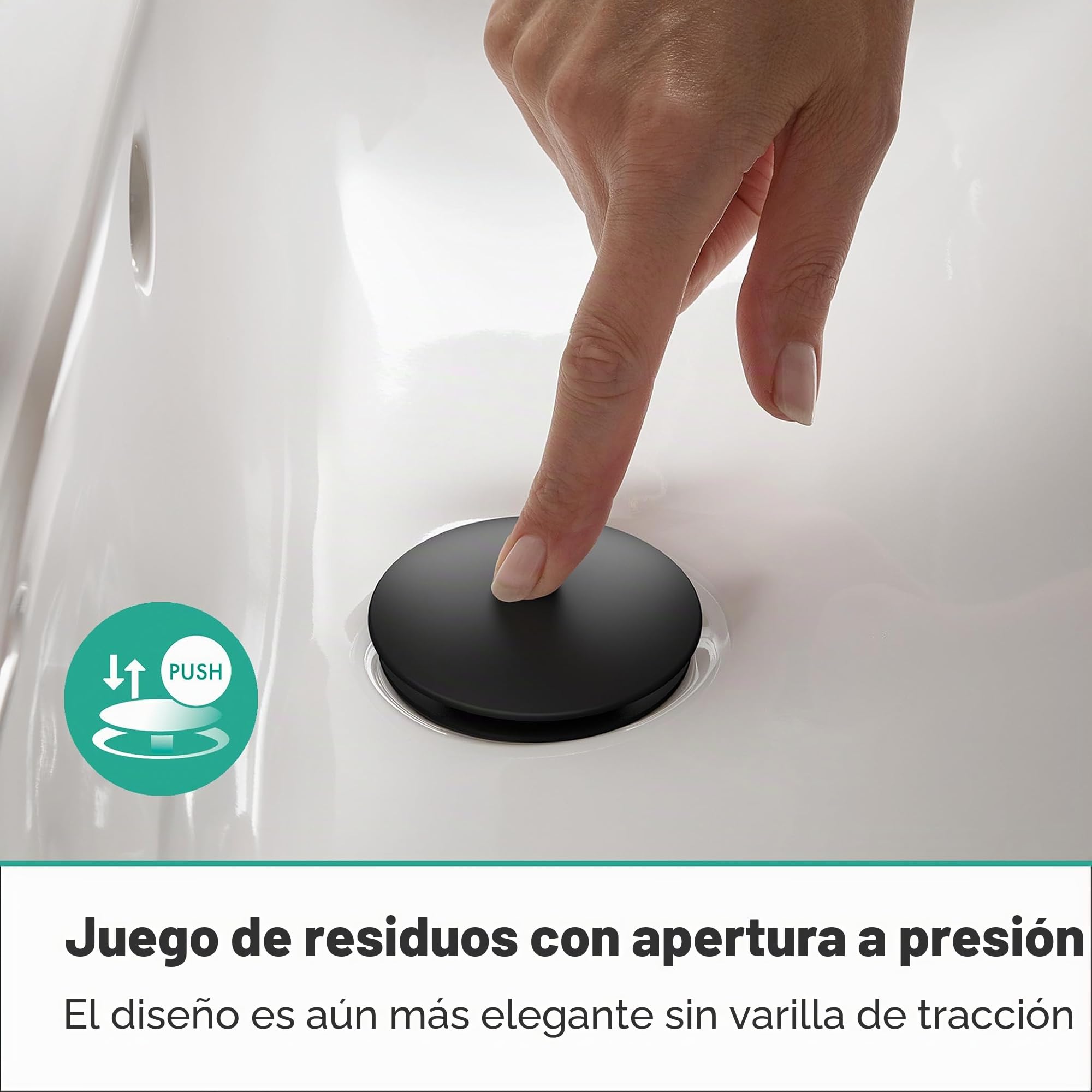 hansgrohe Desagüe Push Open para mezclador de lavabo y bidé, color negro mate, tamaño grande