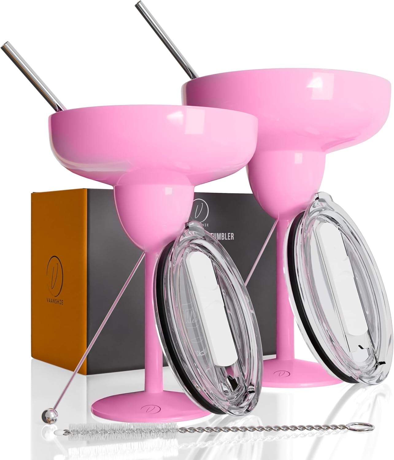 Valentine Vacuum Sealed Margarita Glass with Lid Break-Resistant Stainless Steel Margarita Tumbler for Cocktails Perfect for for Mother's Day Gifting (Pink, Pack of 2)