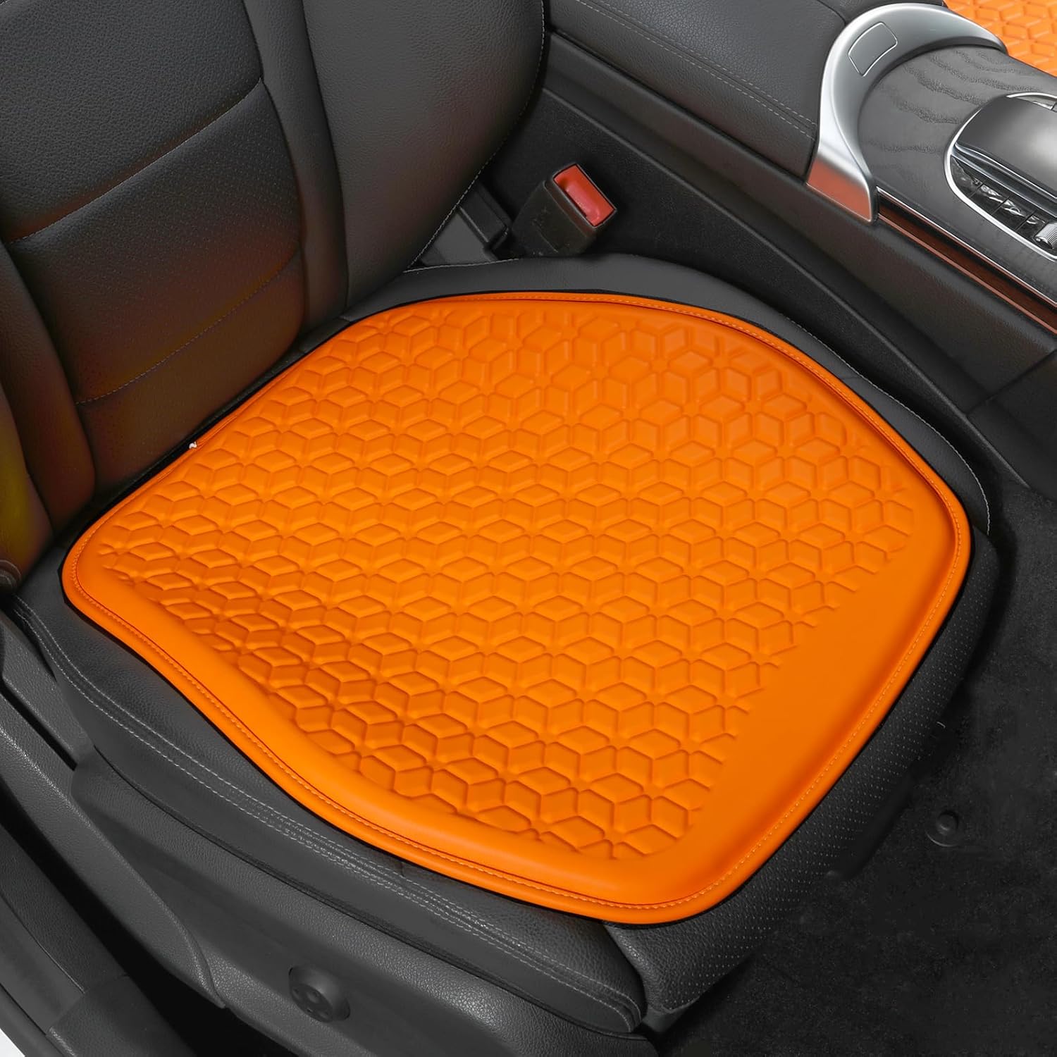 Gel Seat Cushion for Car Seat, Office Chair, Wheelchair, Golf Cart - Non-Slip Car Seat Cushions with 1 Inch Gel - Sciatica & Coccyx Pain Relief (Leather, Orange) Leather Orange