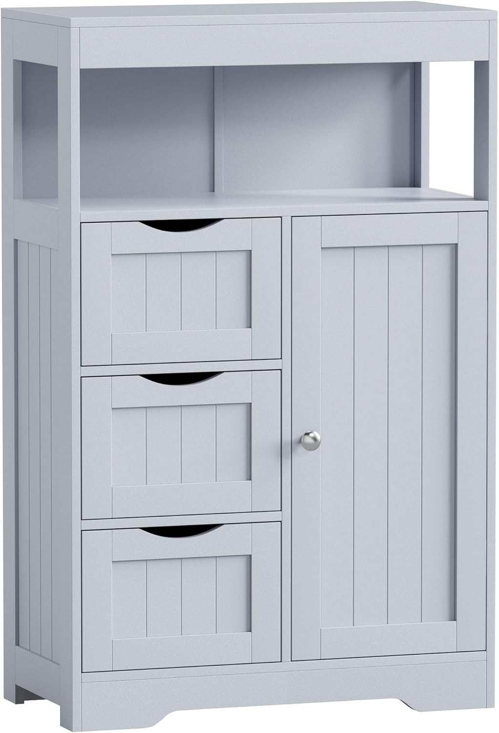 JUMMICO Bathroom Floor Cabinet, Wooden Free-Standing Storage Organizer with 1 Door and 3 Drawers, Bathroom Storage Cabinet for Living Room/Kitchen/Hallway/Home Office (Grey, 3 Drawers)