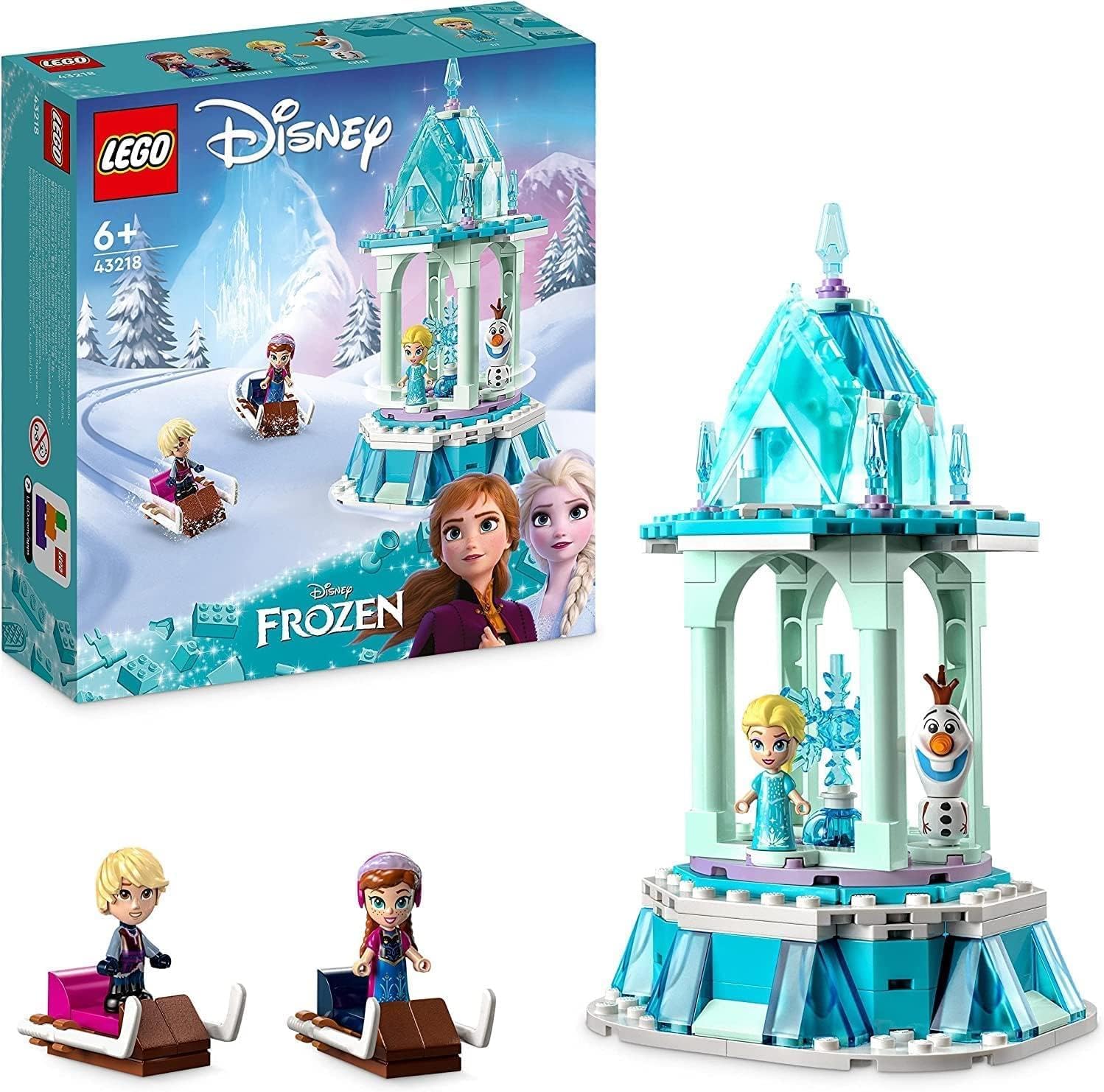 Lego Disney Princess Anna's and Elsa's Magic Carousel, Frozen Toy, Inspired by Frozen Ice Palace with 3 Iconic Micro Doll Figures and Olaf Figure 43218