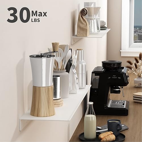 Miniatura 3 de Danpoo Estantes flotantes blancos para almacenamiento de pared, estantes de pared de metal para sala de estar, baño, cocina, estantes de exhibición