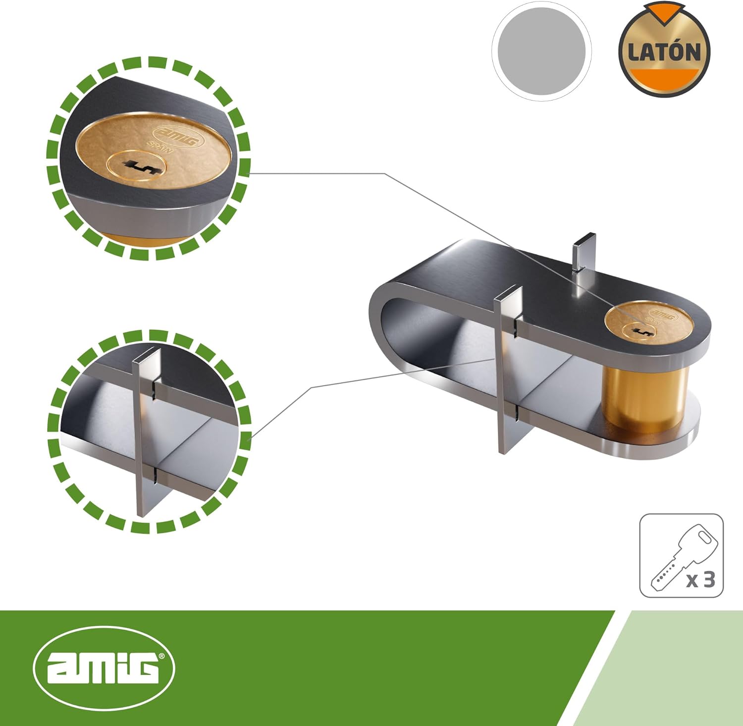 Amig - High Security Lock Model 680 for Sliding Doors | Shiny Chrome Plated Brass | Includes 3 Point Keys | 115 x 40 mm | Ideal for Extending Doors and Gates