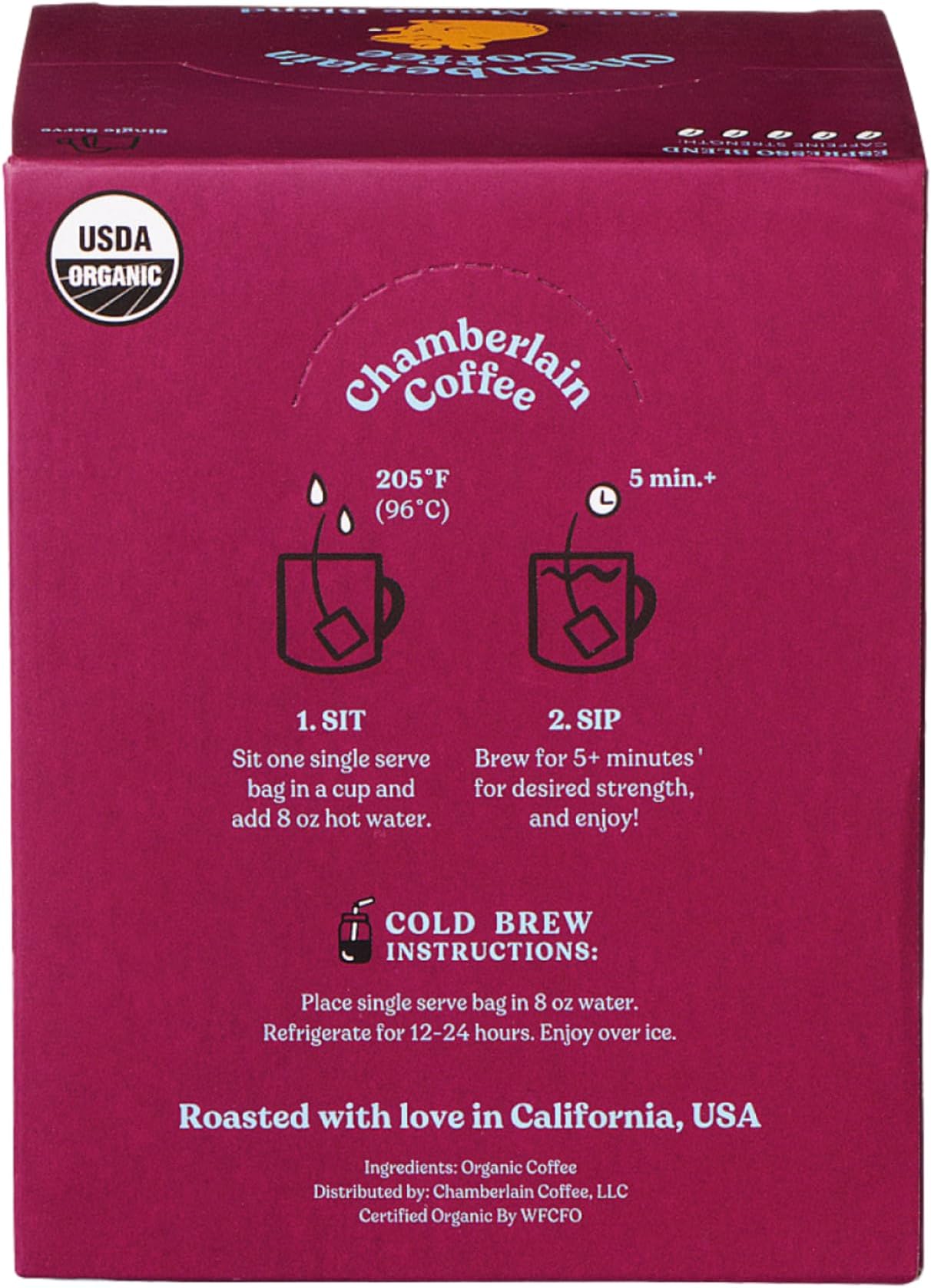 Chamberlain Coffee Fancy Mouse Blend Cold Brew Singles - Dark Roast Organic Coffee Single Serve Bags with Notes of Creamy Dark Chocolate & Sweet Caramel - 10 Single Serve Cold Brew Sachets