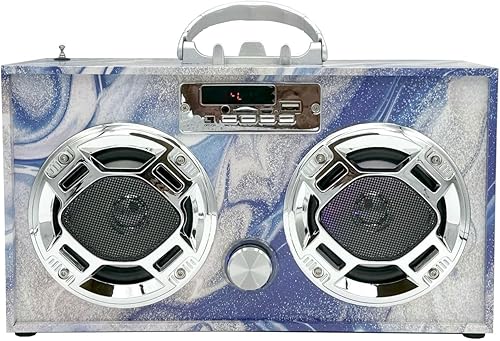 Miniatura 5 de Altavoz portátil para fiestas Boombox retro con Bluetooth, espectáculo de luces LED, radio FM mejorada, batería recargable (remolino azul)