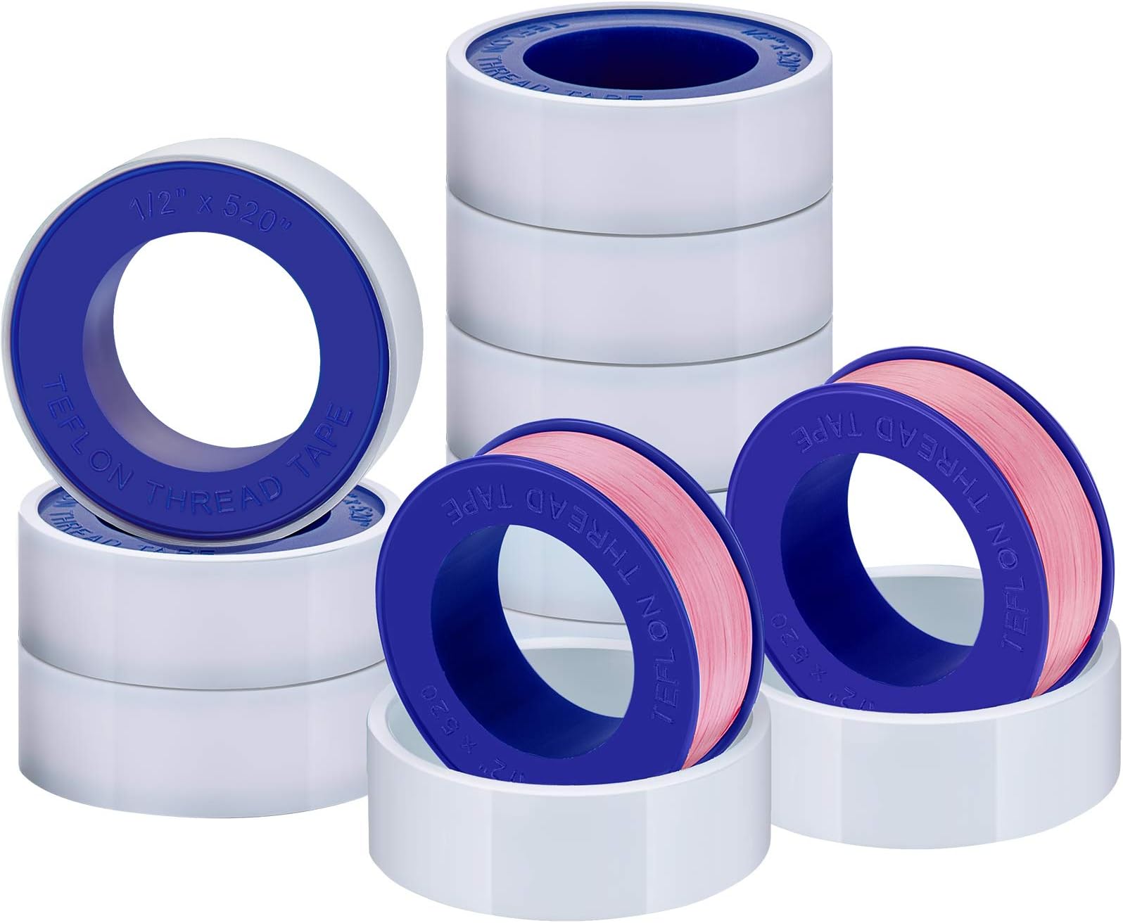 Skylety Thread Seal Tapes, Plumber Tape PTFE Pipe Sealant Seal Tape Industrial Sealant Tape for Shower Head, Pipe Sealing (1/2 by 520 Inches, Pink, 10 Rolls)