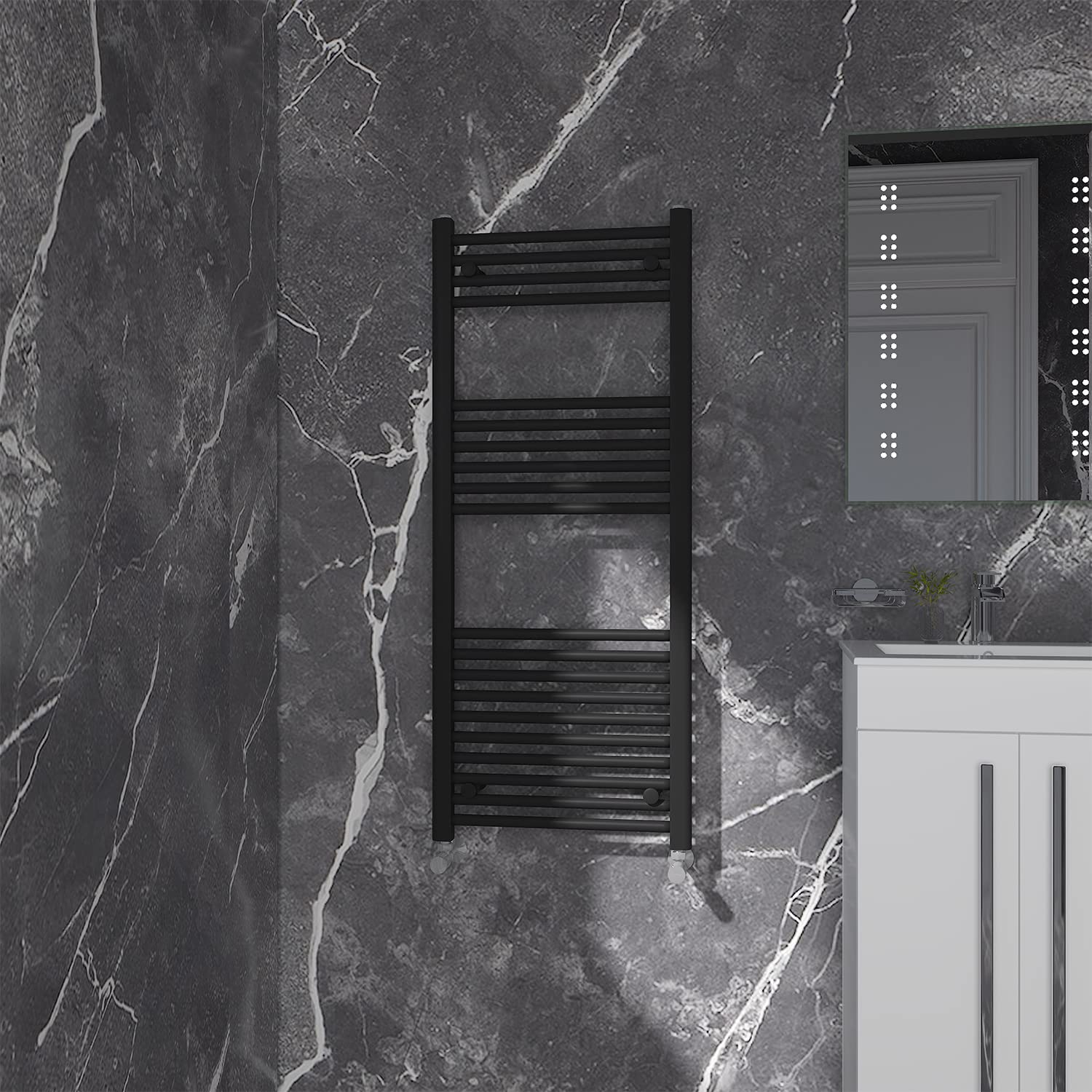 NRG Black Straight Central Heating Towel Rail Bathroom Heated Rad Radiators Ladder Warmer - 1200×500mm