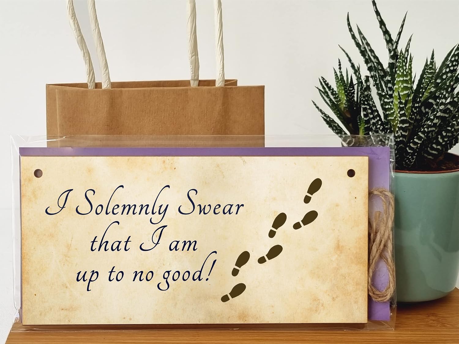 The Plum Penguin Handmade Wooden Hanging Wall Plaque I Solemnly Swear Up to No Good Fun Sign Wizards Fantasy Story - Image 4