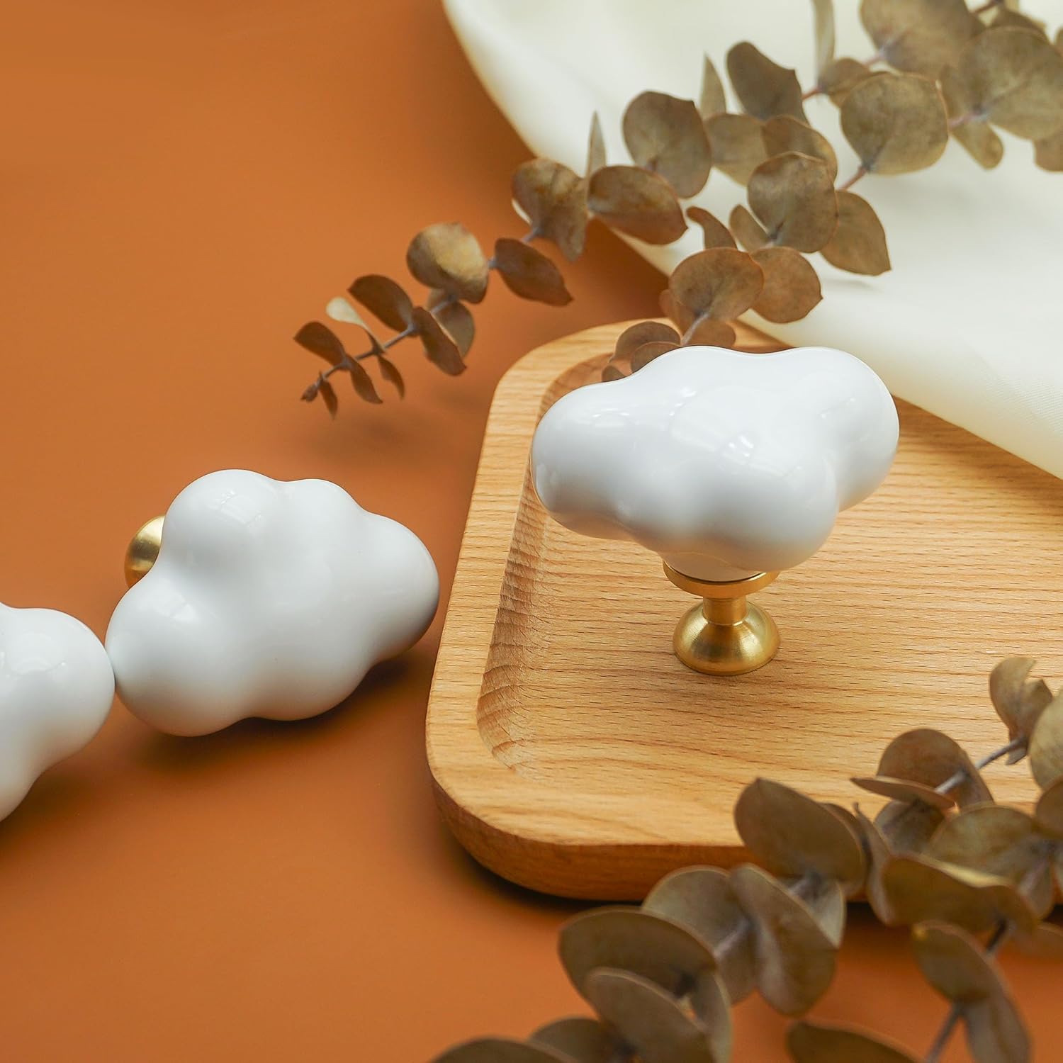 MFYS 4 Pack White Cloud Wall Hooks Ceramic Cloud Coat Hooks Kitchen Cabinet Knobs Drawer Knobs (4, White)