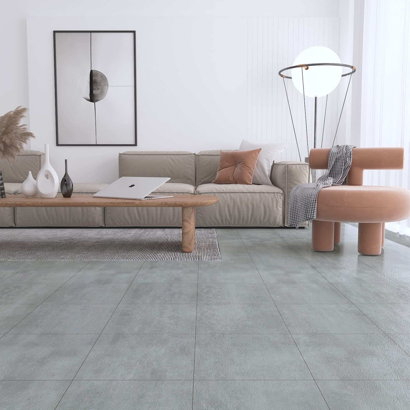 VEELIKE PVC Bodenbelag Betonoptik Grau Vinylboden PVC Bodenfliesen Selbstklebend Beton Klebefliesen Boden Küchen Fliesenaufkleber Boden Badezimmer Fliesen Garage 1.5mm 30cm x 30cm 12 Stücke