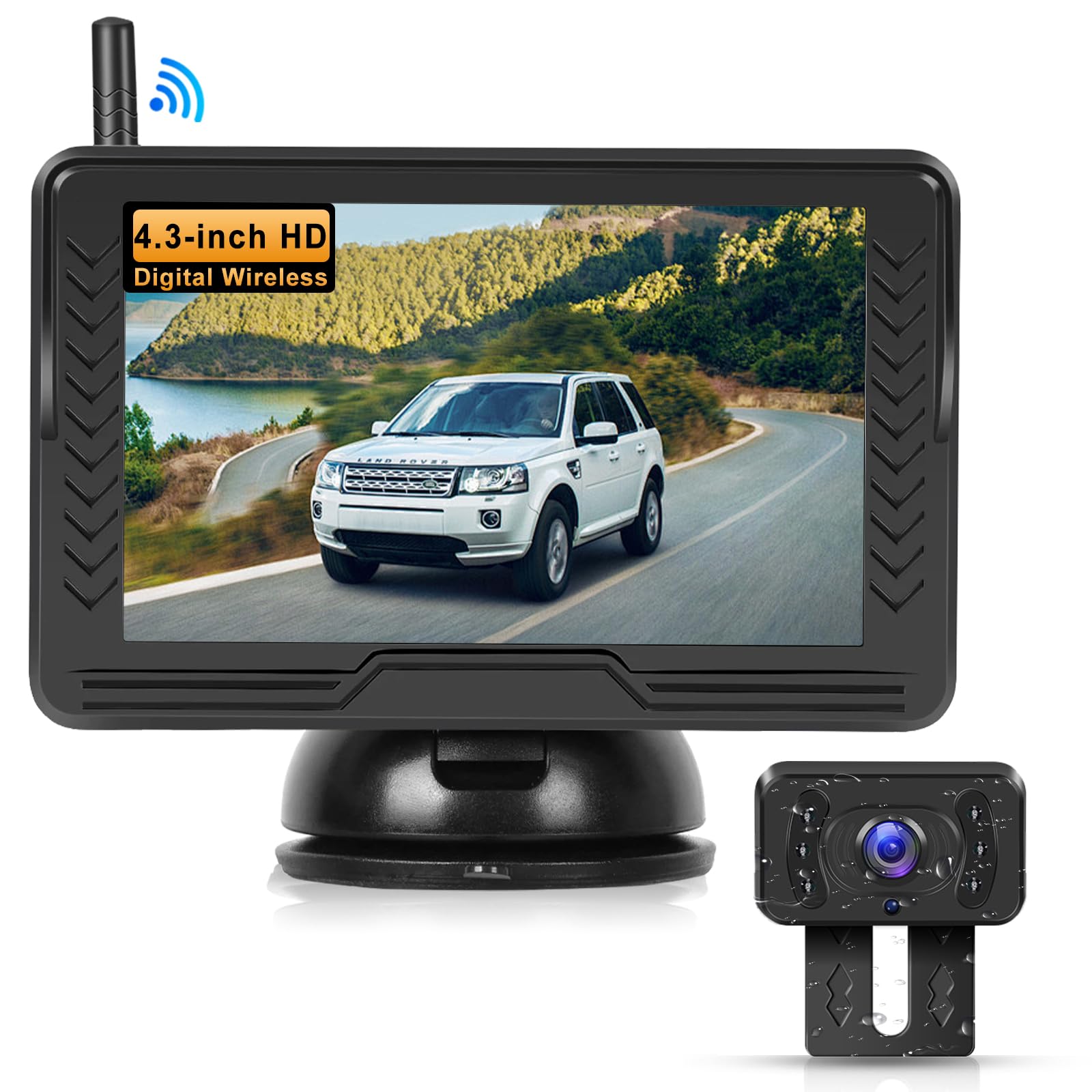 VECHTEL Telecamera Retromarcia Senza Fili 1080P, kit monitor con schermo IPS da 4.3 pollici, Facile da Installare, Linee Guida DIY, Visione Notturna, Impermeabile IP68