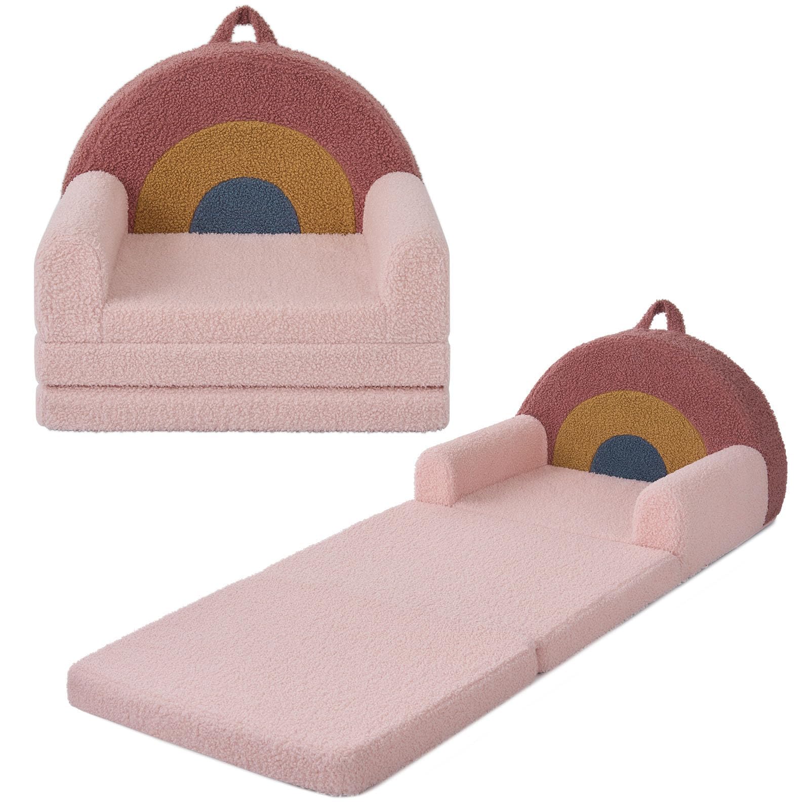 Blissful Diary Foldable Kids Couch, 2-in-1 Kids Sofa Chair, Blush Rainbow