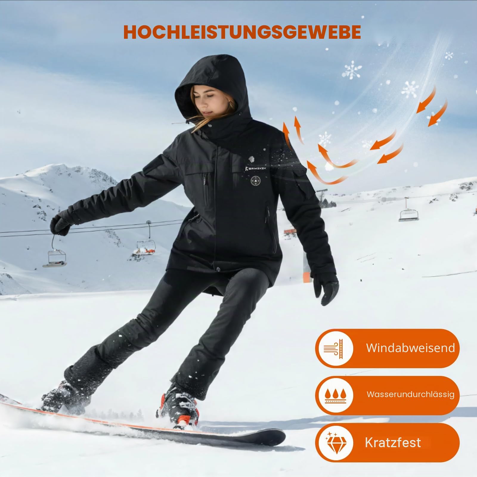 Beheizbare Fleece Jacke Damen mit 20000mAh Akku, Wasserdichte, Winddichte & Atmungsaktive Graphene Heizjacke mit 6 Zonen & 3 Stufen, Beheizte Skijacke für Winter Ski, Wandern, Outdoor