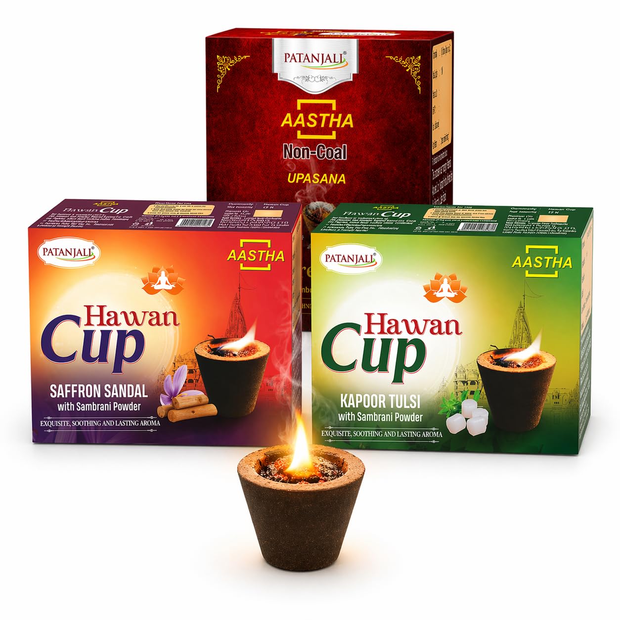 Patanjali Aastha Hawan Cup, Natural Herbal Hawan Cups for Pooja, Hawan, & Spiritual Rituals, Ideal for Home & Temples Pack of 3 SAMBRANI,Kapoor TULSI, Saffron Sandal (Trial Pack)-image-44