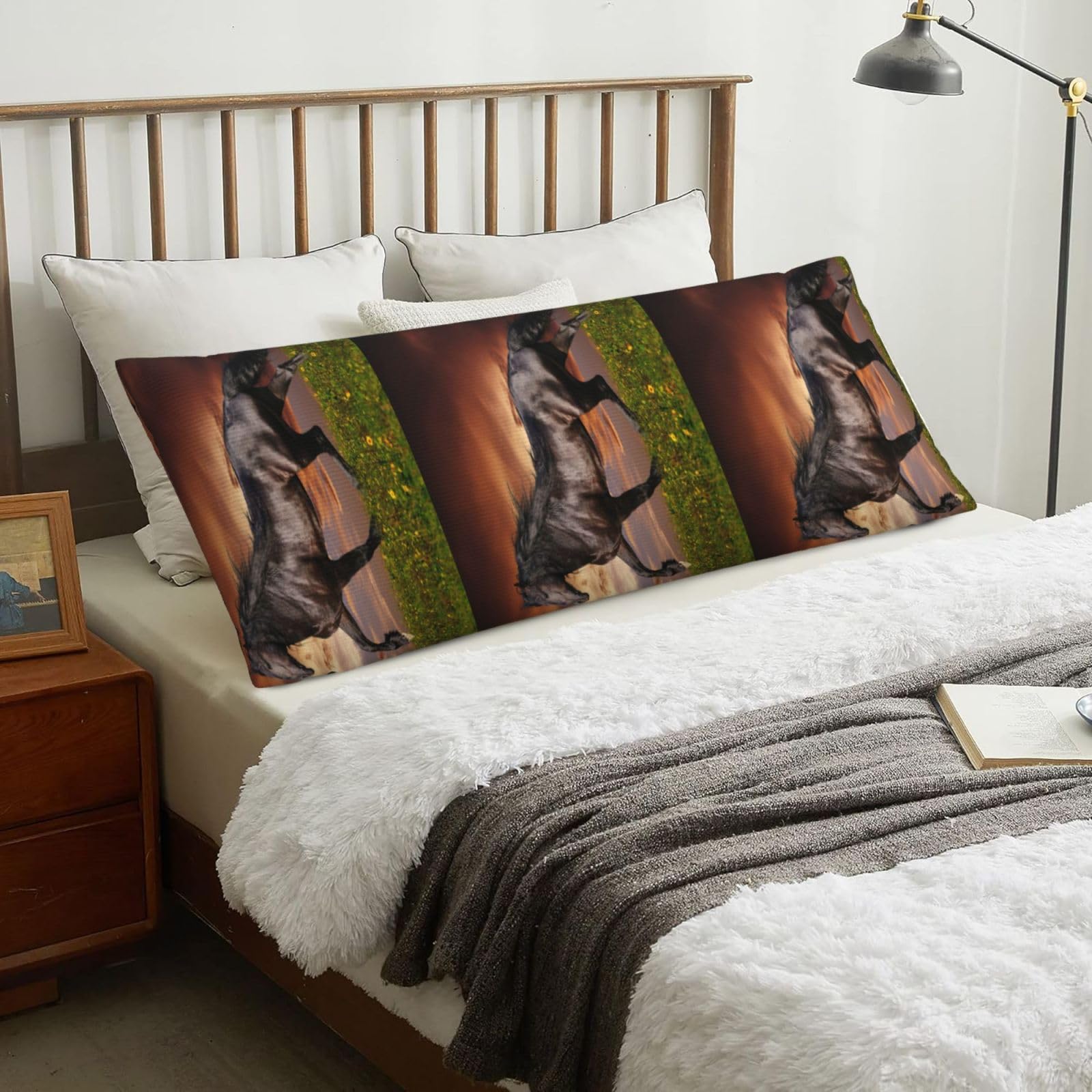 Horse Running On The Grassland, Body Pillow Cover with Zipper,Long Body Pillowcase 20 x 60 in