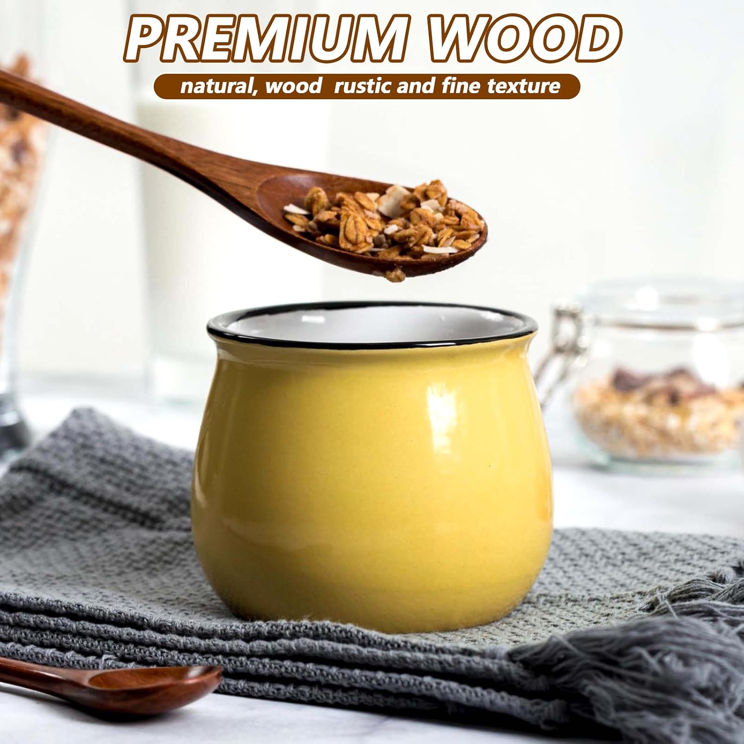 2Pcs Wooden Spoons for Eating, Ymapinc Small Mixing Stirring Wooden Spoon for Honey Jam Spoons Tablespoon Utensils for Cooking Mixing Stirring Soda Coffee,Home Table Spoon 9Inch