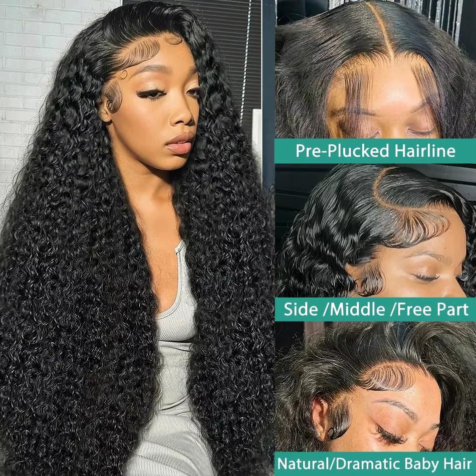 13x4 HD Curly Lace Front Wigs Human Hair Pre Plucked Afro Kinky Curly Human Hair Wig for Women 24inch, Natural Black, 24 Inch - Image 3