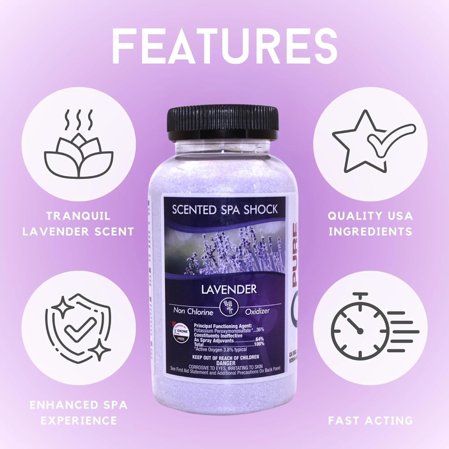 Lavender Aromatherapy Spa Shock for Hot Tubs & Spas | Non-Chlorine Oxidizing Hot Tub Shock Treatment | Compatible with Bromine Tablets & Chlorine | Neutralizes Odors & Clarifies Water (2 lbs)