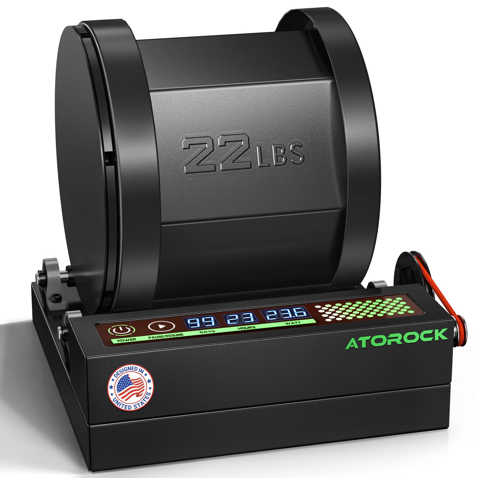 professional rock tumbler kit, 22lb extra-large barrel with cutting-edge brushless motor, real-time motor output & runtime display - heavy duty metal base for adults & rock collectors