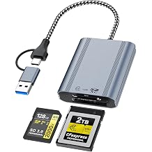 CFexpress Type B & SD Card Reader, USB 3.2 Gen 2 10Gbps Dual Slot, 2-in-1 CF Express Type B Card Adapter, Supports Simultaneous Read/Write for Windows/Mac/iOS/Android/Linux, All-Metal Design