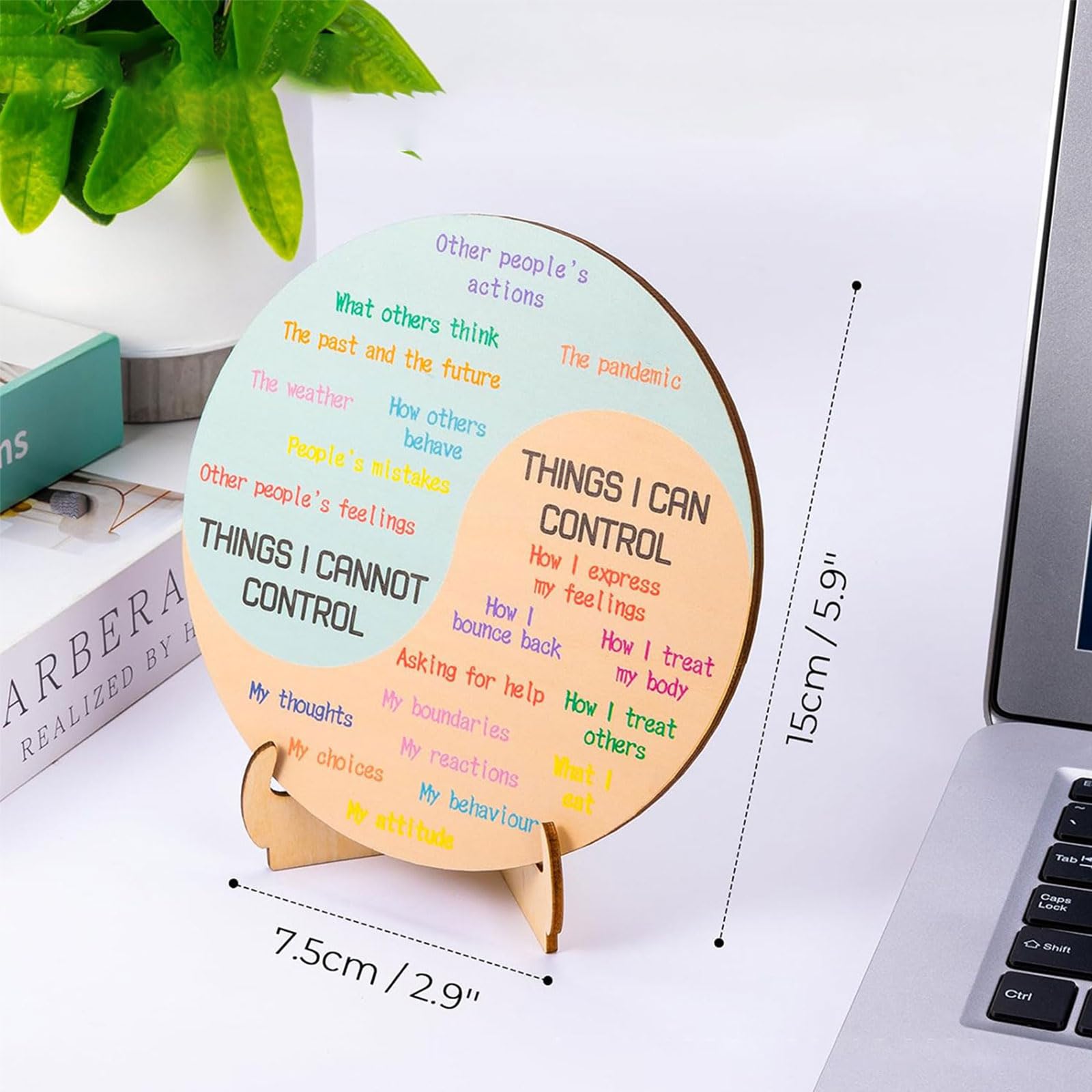 Wmzjnljy 1pc 15cm Feelings Wheel with Stand Double Sided Wooden Emotion Wheel Chart for Therapist Feelings Wheel Therapy Office Desk Decor for Home Office School(U74-1) - Image 2