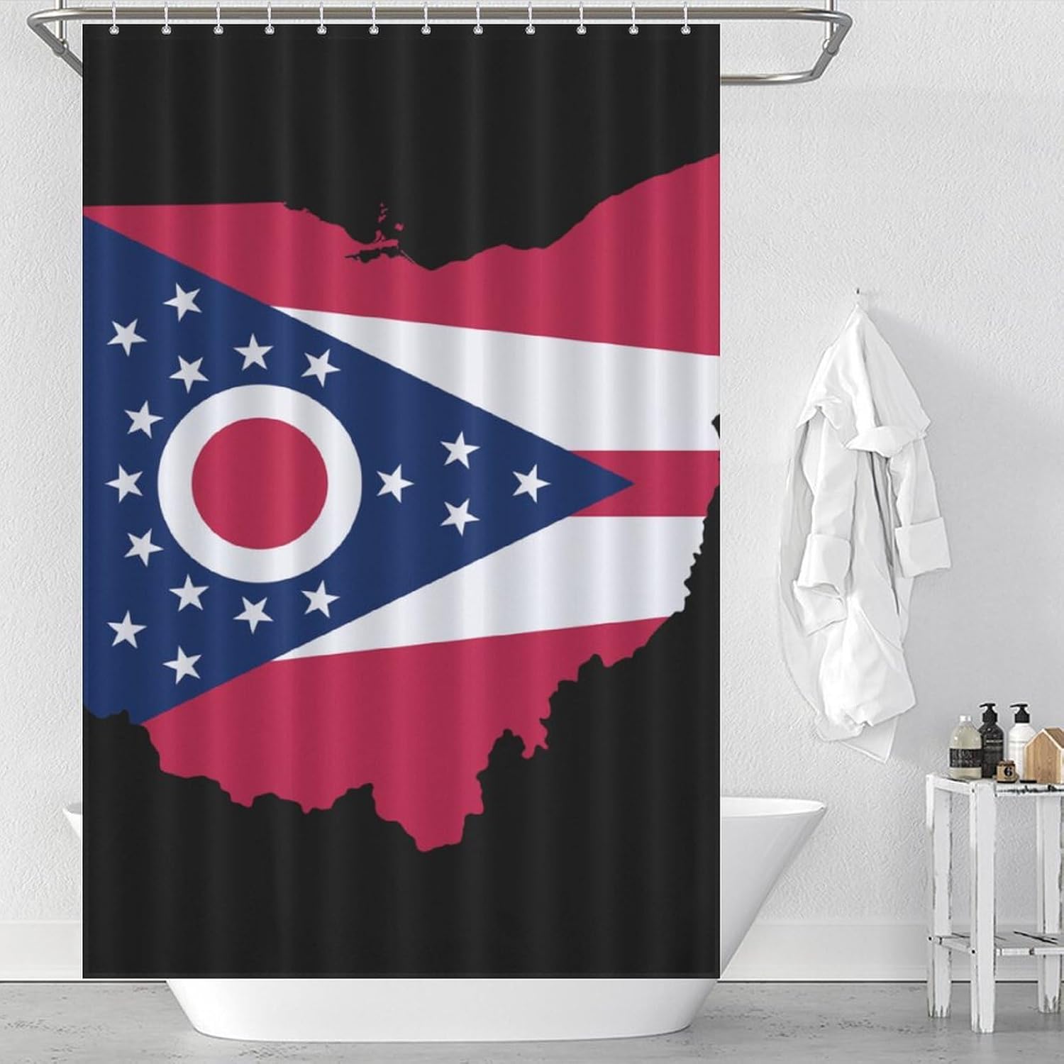 Flag Map of Ohio Funny Shower Curtains Washable Bath Curtain Liner with Hooks for Bathroom Bath Tubs