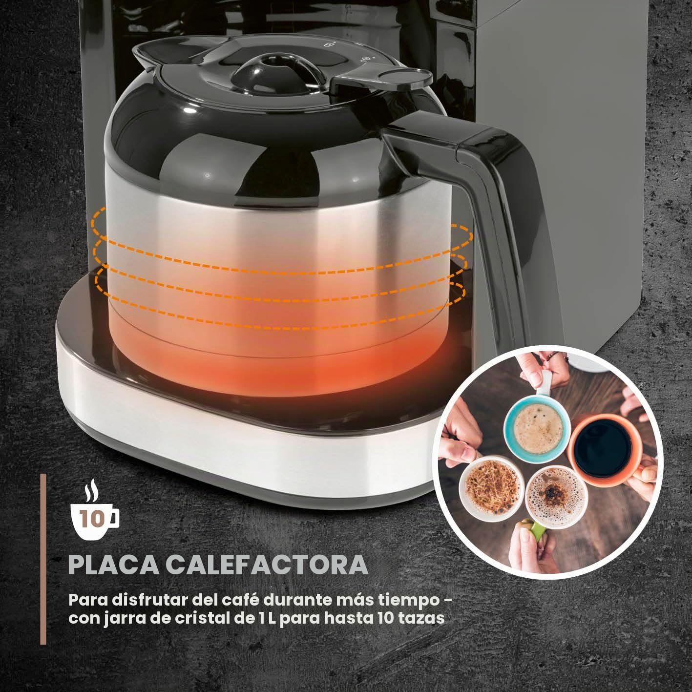 Barista Cafetera de filtro con molinillo ajustable y jarra térmica, función de mantenimiento del calor, temporizador de 24 horas y filtro permanente, para 10 tazas de café