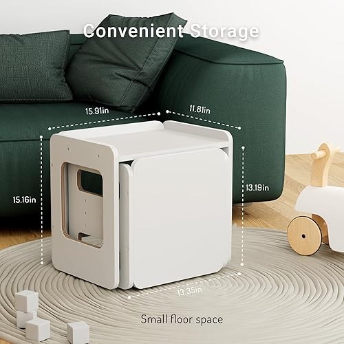 Miniatura 7 de Tilhumt Juego de mesa y silla para niños pequeños, mesa de destete Montessori y silla para niños de 1 a 3 años, 3 sillas de altura ajustable y mesa