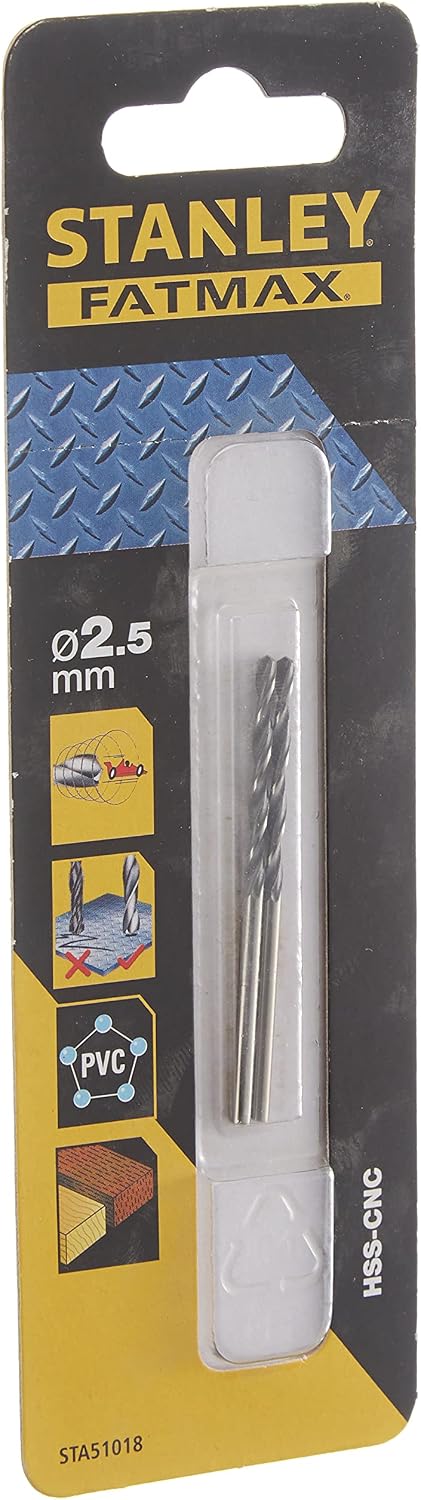 STANLEY STA51018-QZ 2 Broca HSS-CNC con Punta piloto ø 2.5mm