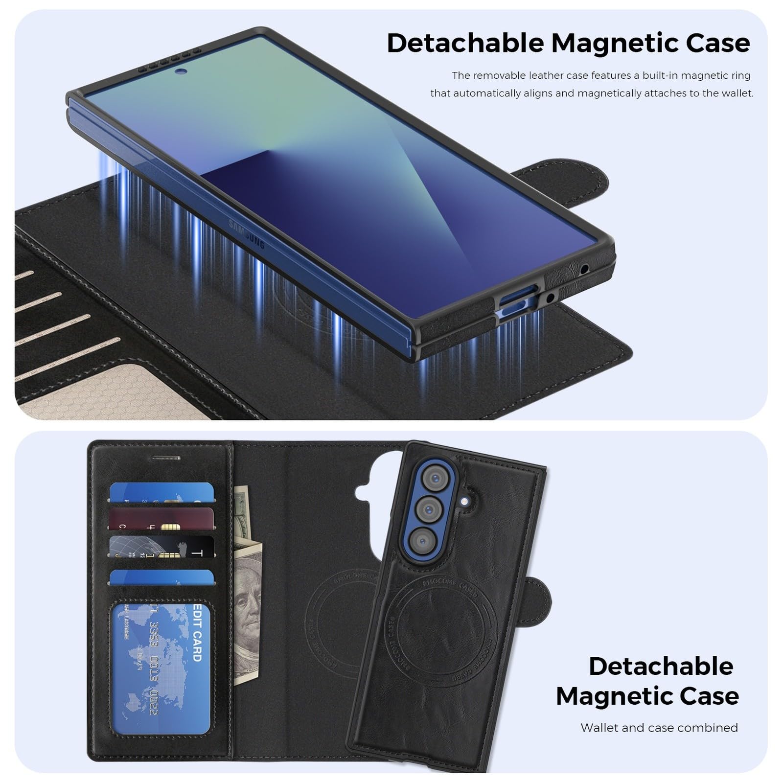 Custodia generica compatibile con Samsung Galaxy Z Fold 5 (colore: caffè) custodia magnetica a portafoglio in pelle rimovibile