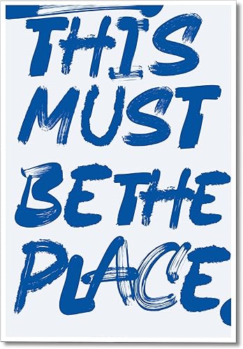 foefvpeft This Must Be The Place - Lienzo decorativo para pared, póster vintage de tipografía azul, decoración de pared retro occidental preppy