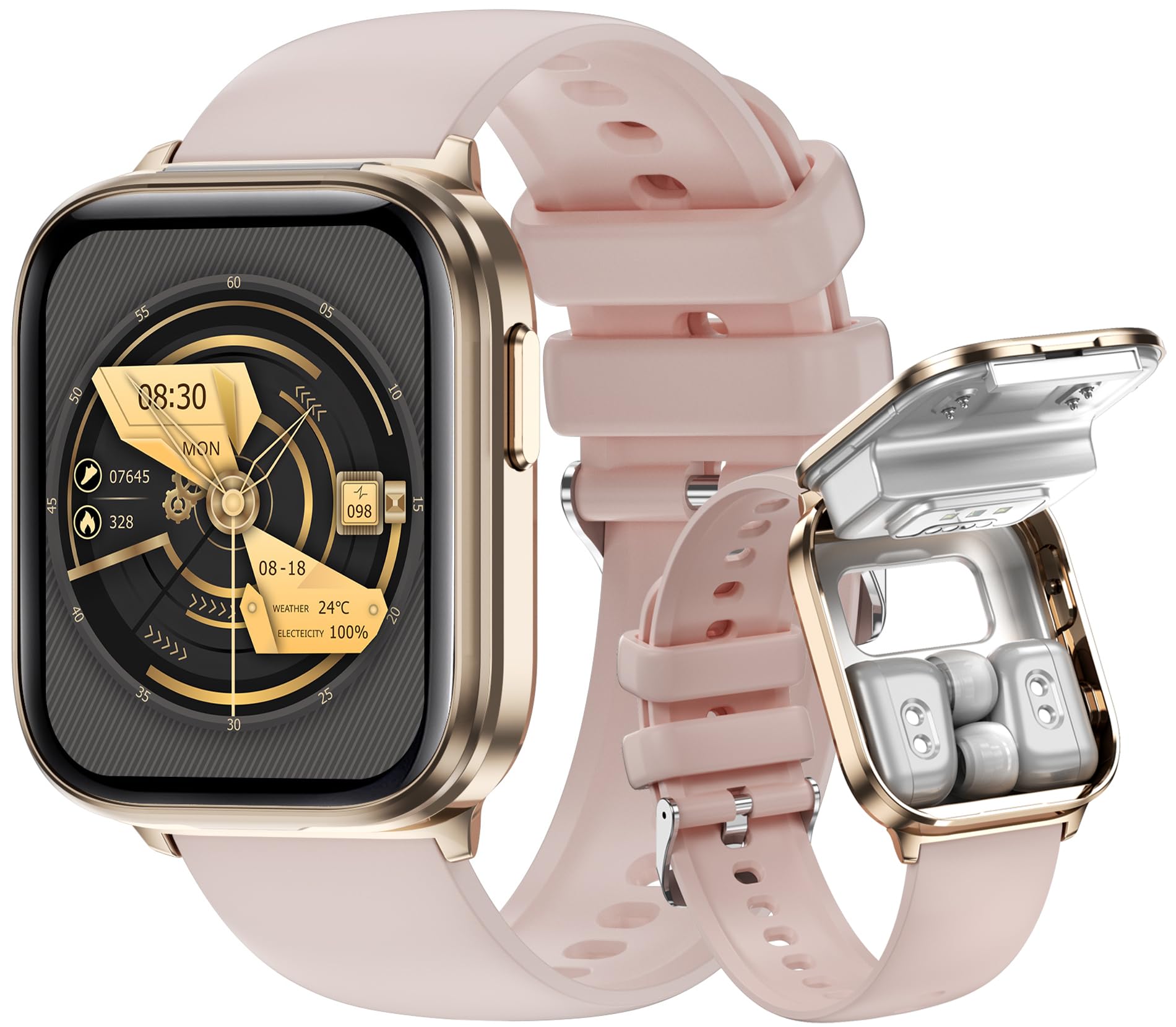 CNBROSmart Watch with Earbuds, 2 in 1 Bluetooth Watch with Wireless Earphones, Fitness Tracker Heart Rate Monitor Sleep Tracker Step Calories Counter, Waterproof Smartwatches for iOS Android Phones