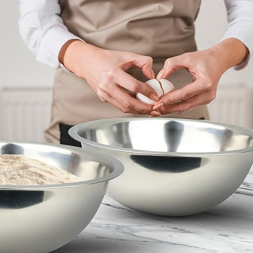 Miniatura 3 de Great Credentials 8 cuartos de galón, juego de 2, cuencos para mezclar, acero inoxidable, chef profesional, cocina comercial, 13.25 pulgadas de