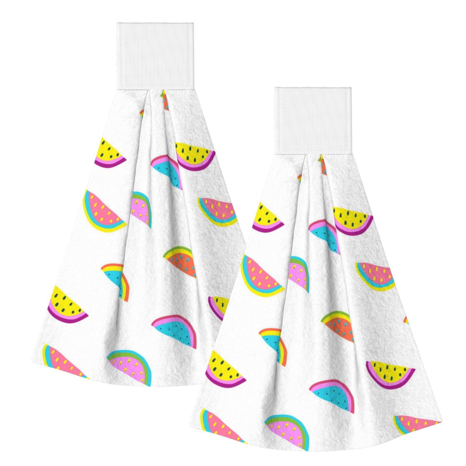 DOPKLNA Funny Colored Watermelon, 2 Pcs Hanging Coral Fiber Hand Towels for Bathroom, Absorbent Kitchen Towels